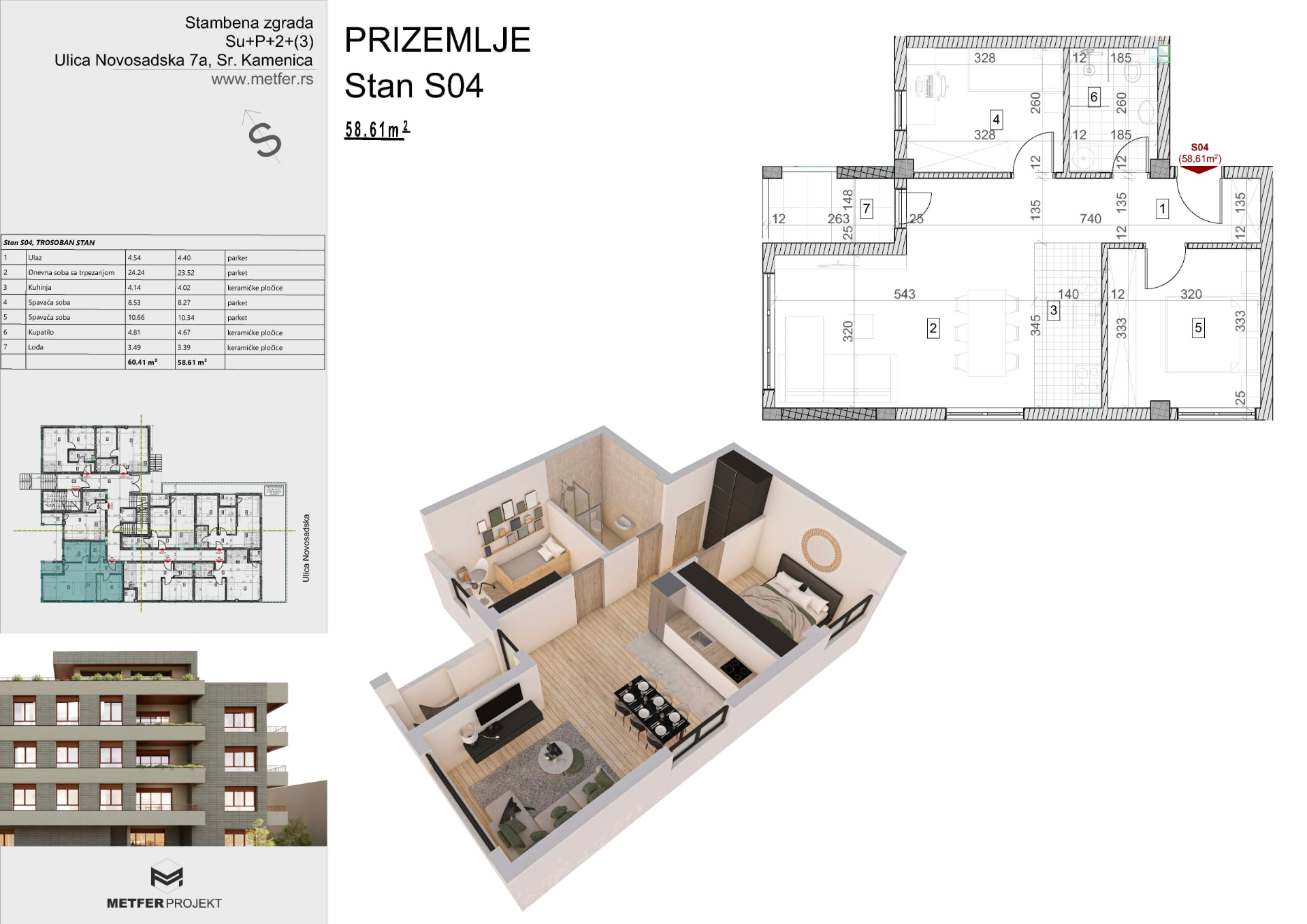 Stan S04 58,61 m² prizemlje Sremska Kamenica Novi Sad osnova stana