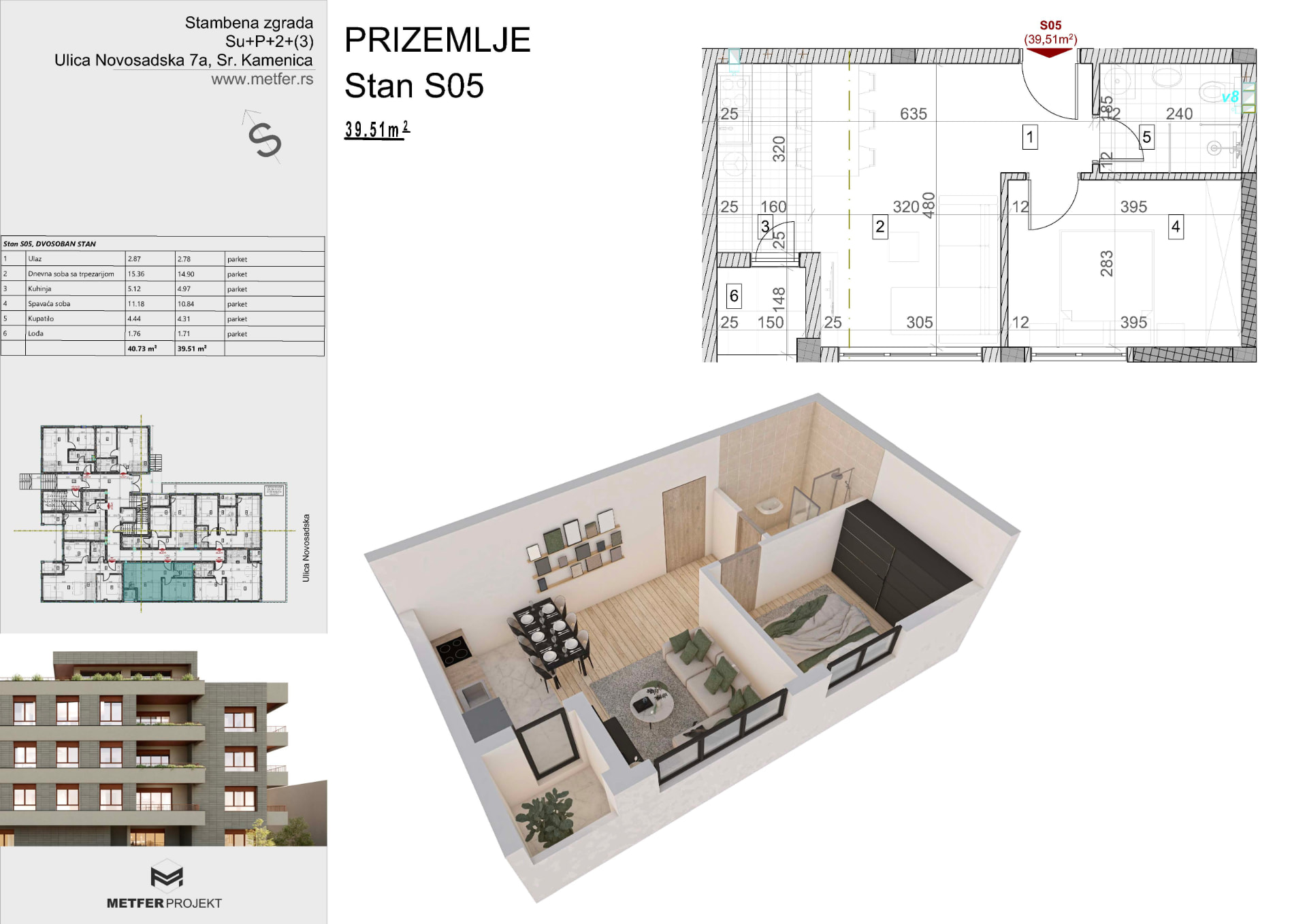 Stan S05 39,51 m² prizemlje Sremska Kamenica Novi Sad osnova stana