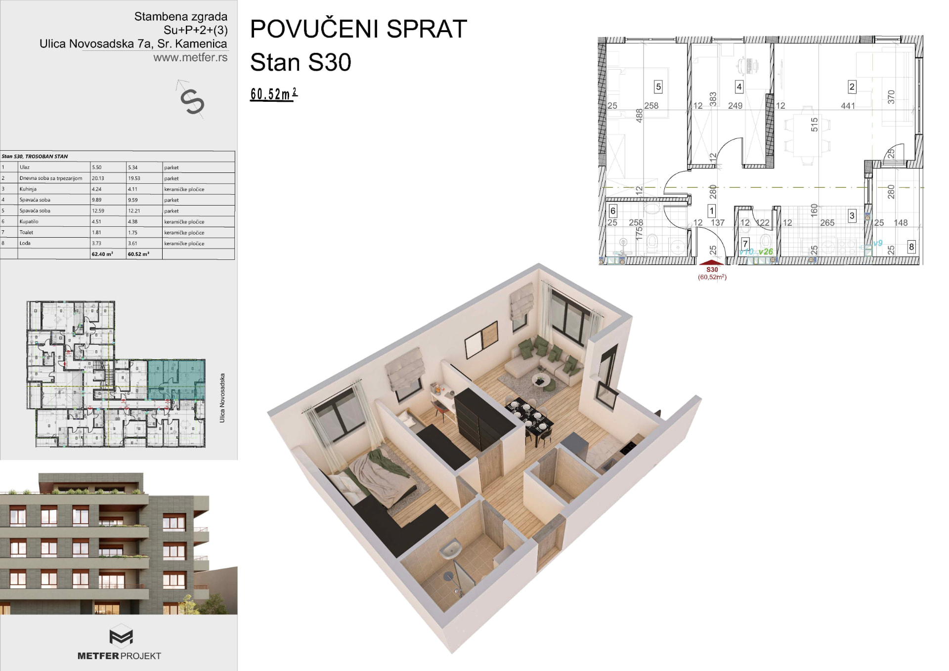 Official architectural presentation for Apartment S30, Sremska Kamenica