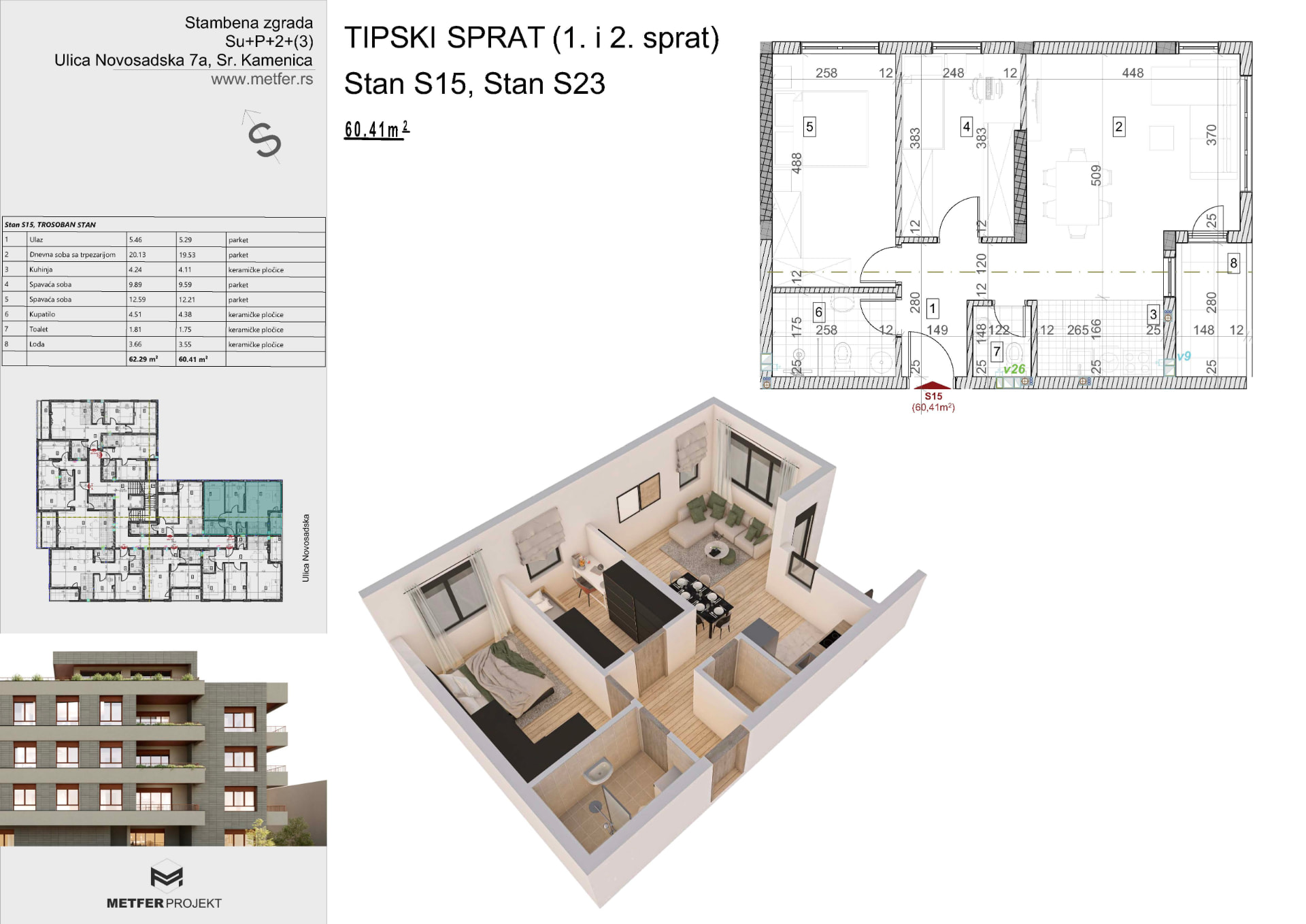 Official architectural presentation for Apartment S15 and S23, Sremska Kamenica