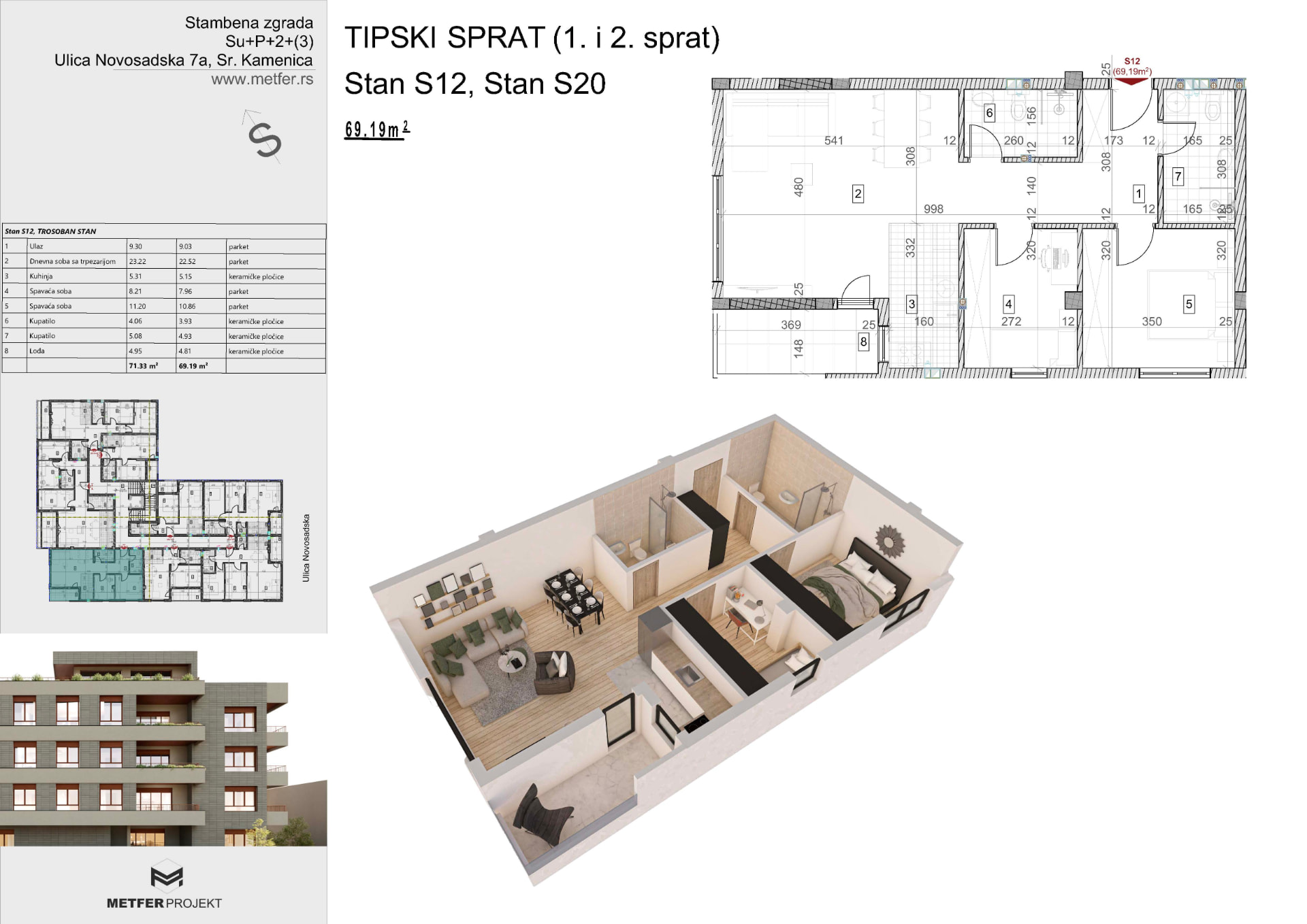 Official architectural presentation for Apartment S12 and S20, Sremska Kamenica