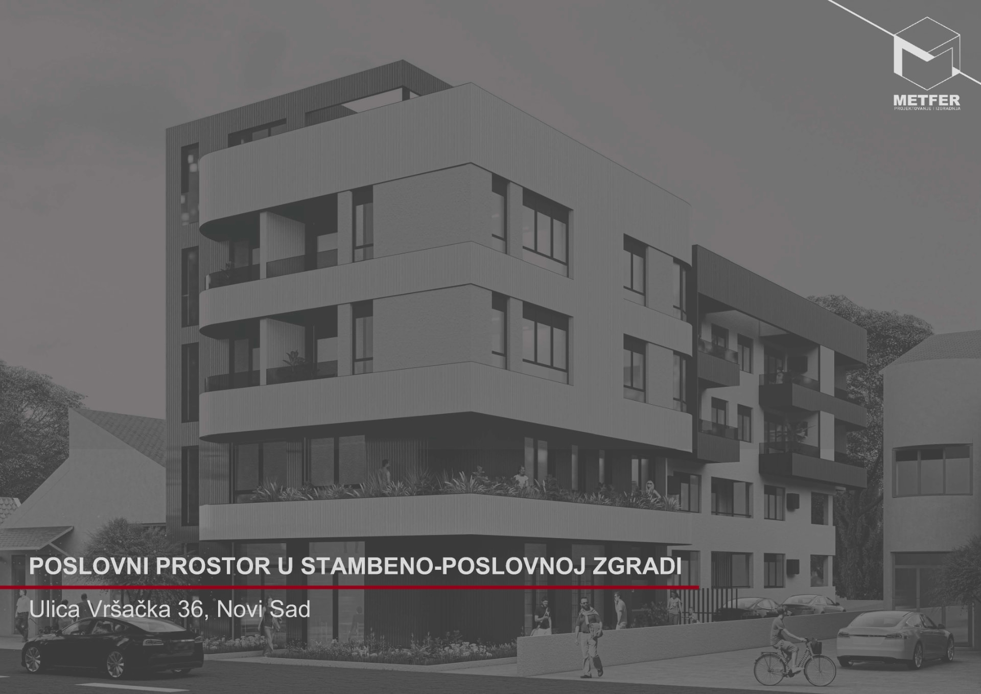 Architectural presentation cover for the business premises in the mixed-use building at Vršacka 36, Novi Sad