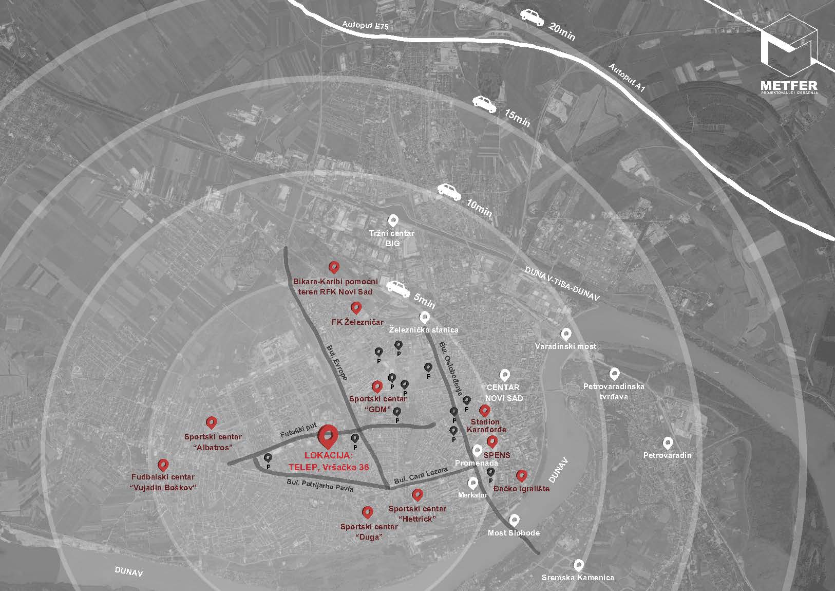 Location graphic for the Vršacka 36 commercial property in the Telep area of Novi Sad, Vojvodina, Serbia