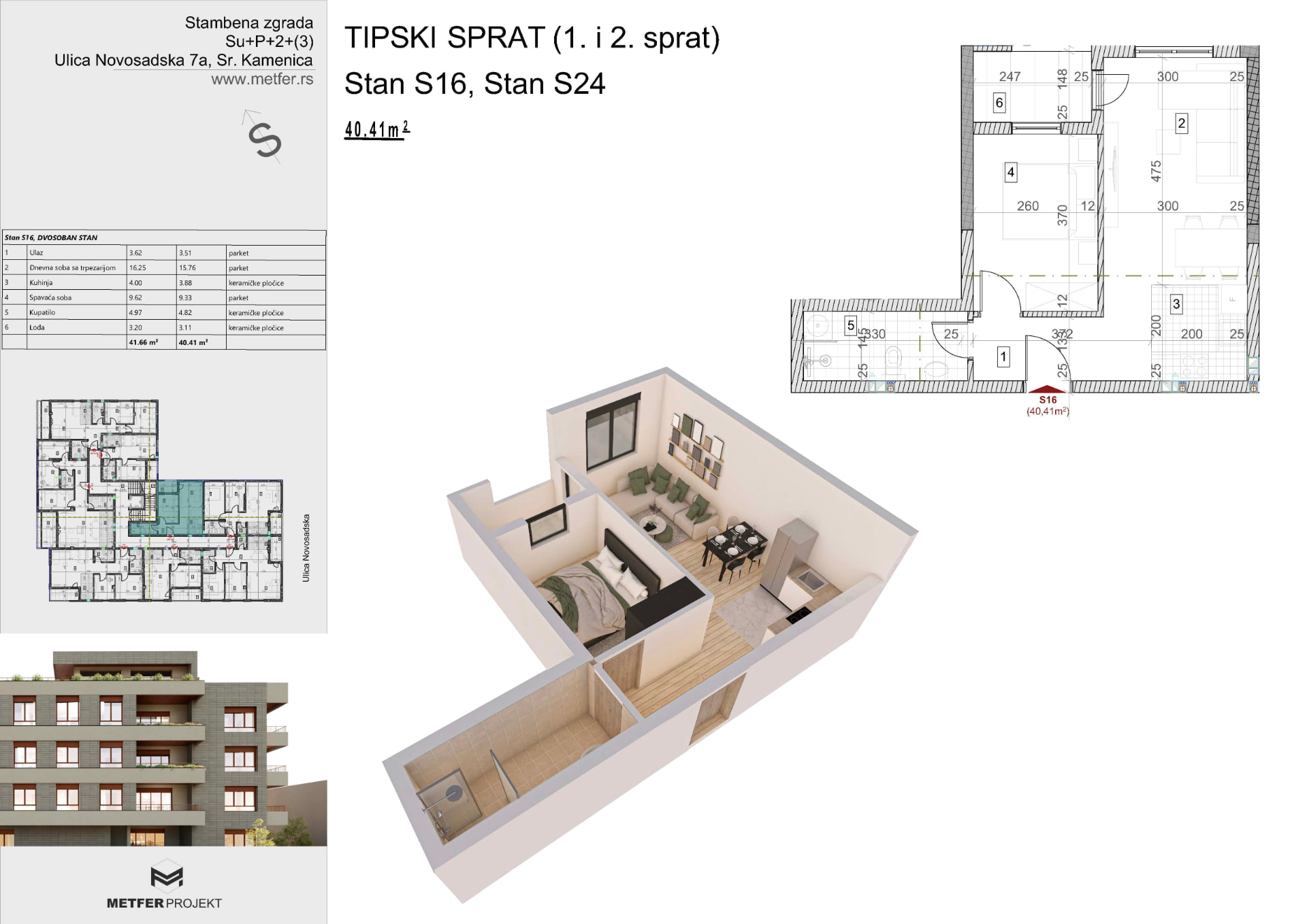 Official architectural presentation for Apartment S16 and S24, Sremska Kamenica