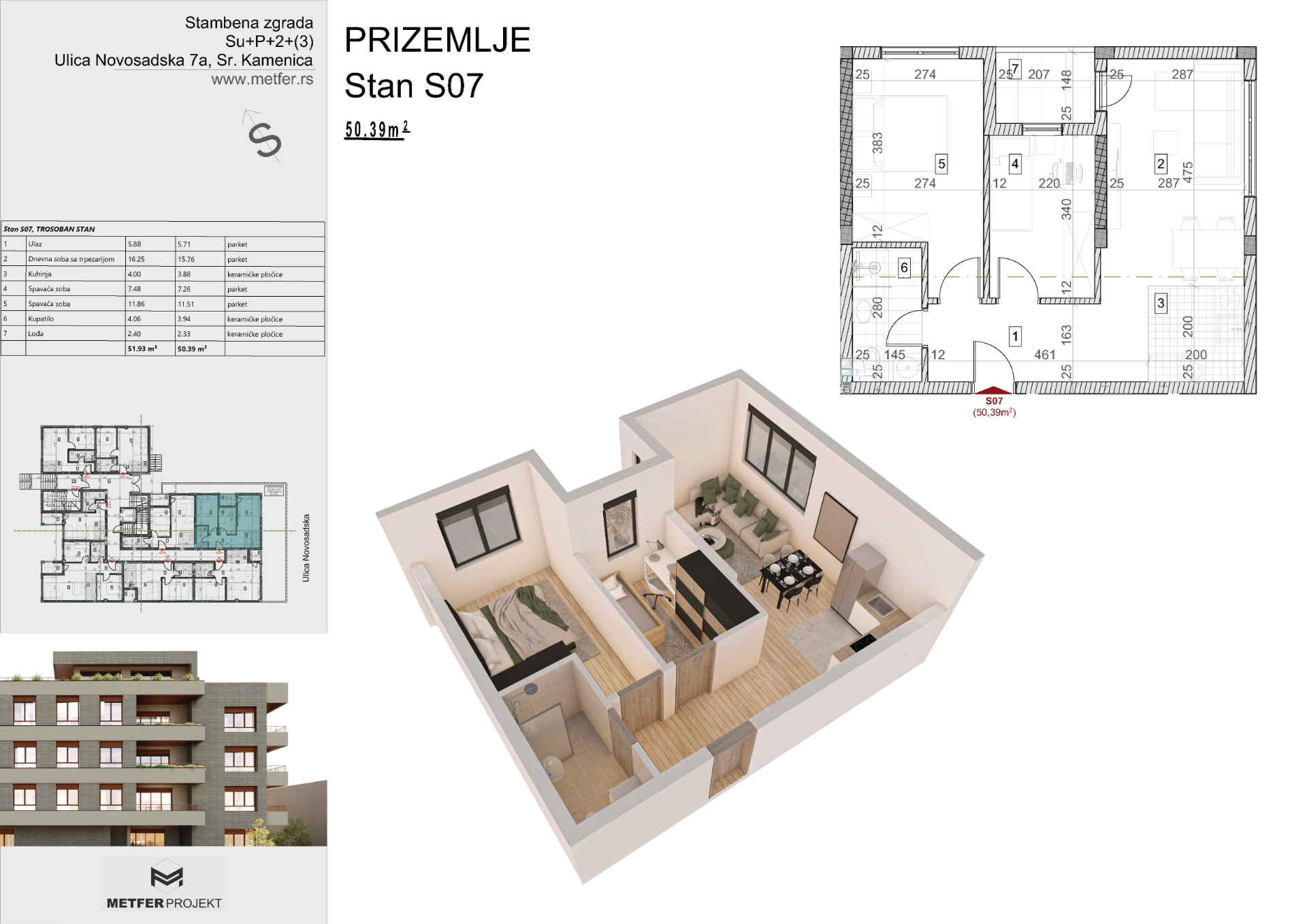 Stan S07 50,39 m² prizemlje Sremska Kamenica Novi Sad osnova stana