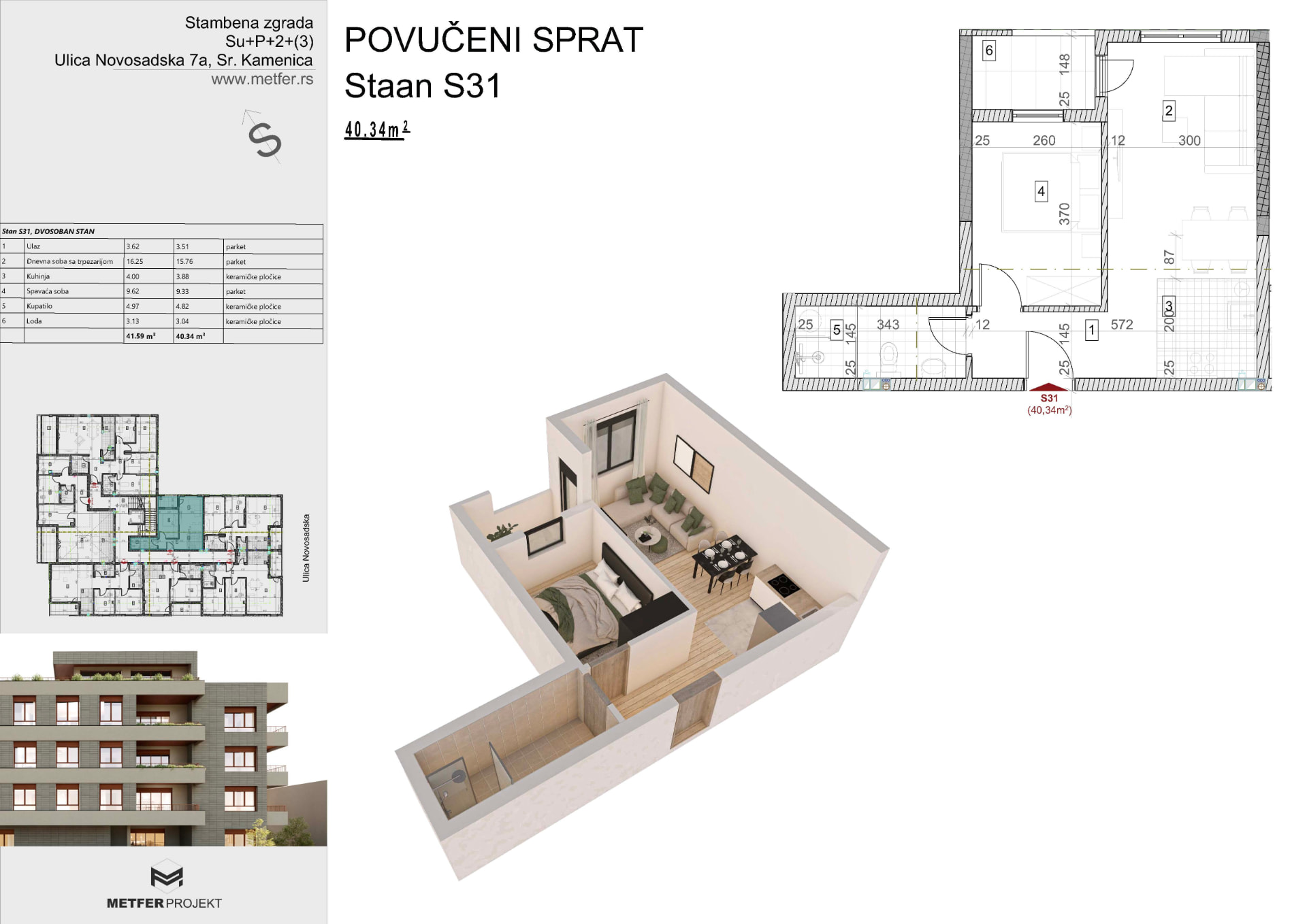 Official architectural presentation for Apartment S31, Sremska Kamenica